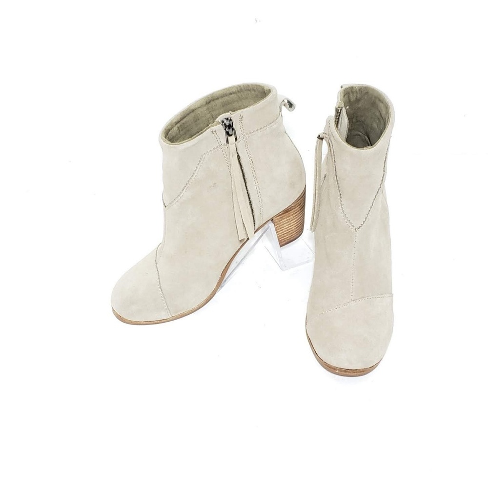 Toms Booties Lunata Taupe Suede Heels Ankle Size 6 - Picture 1 of 8
